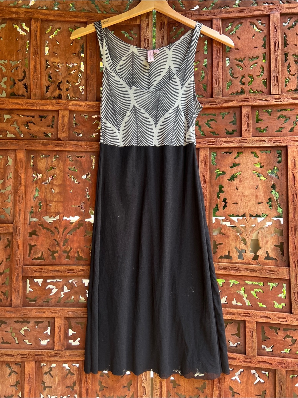 Sweet Pea Black Slip Dress with White & Black Geometric Bodice